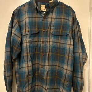 Red Head Blue and Gray Plaid Button-Up Flannel